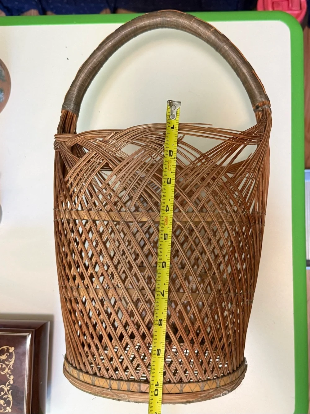 Vintage handwoven Asian basket,a traditional rattan flower gathering basket